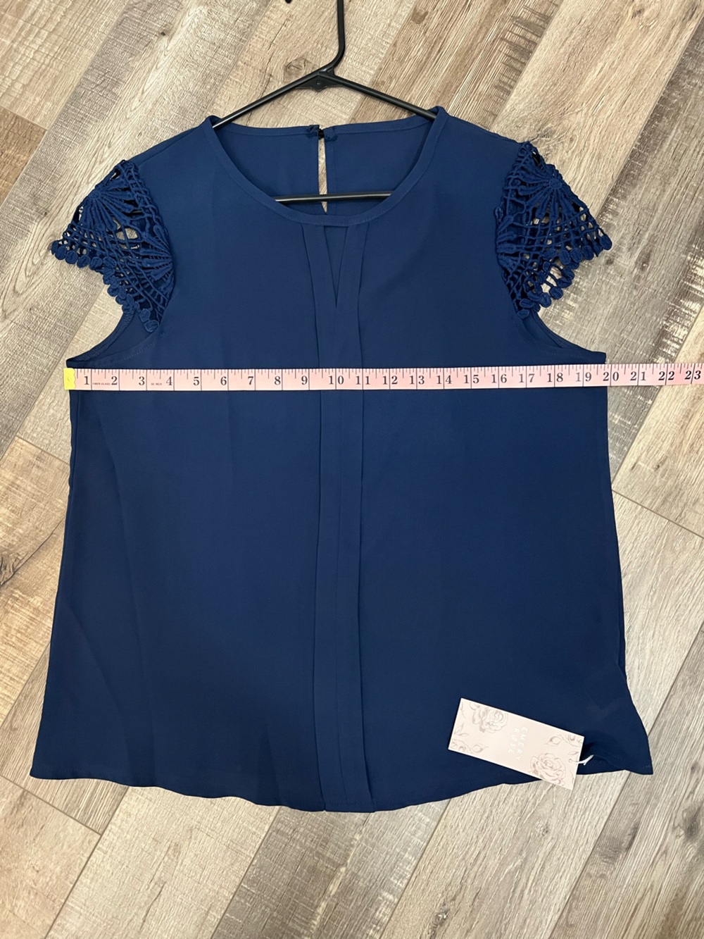 Navy Crochet Cap-Sleeve Blouse - Women's Elegant Top Sz L NWT